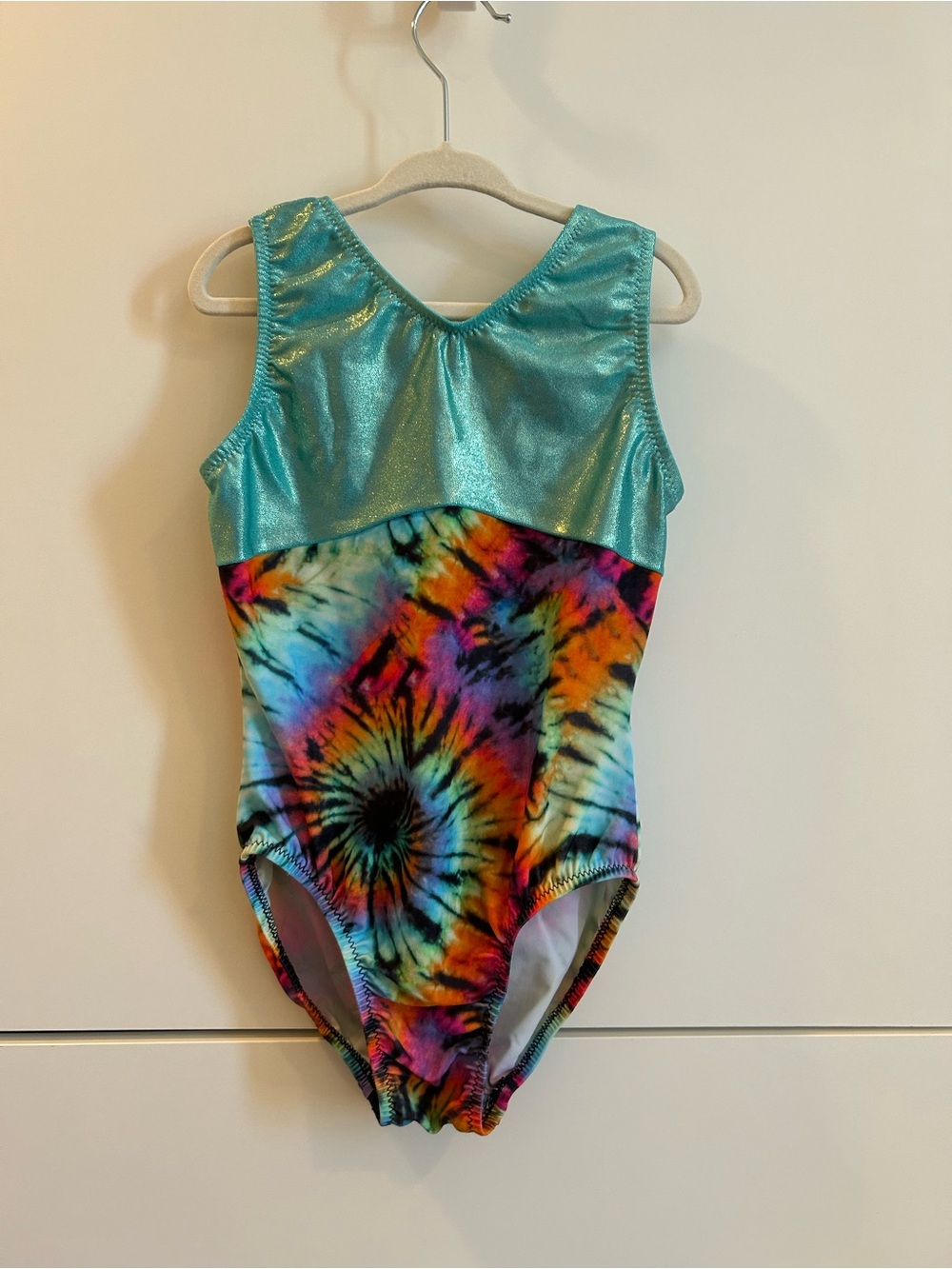 Girls Teal Shimmer & Tie-Dye One-Piece Swimsuit - Child’s Large